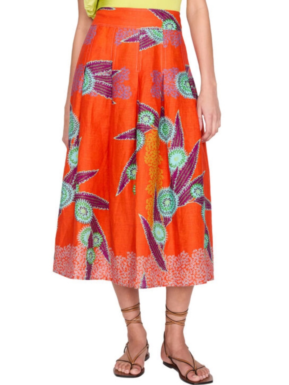 NEW Marie Oliver Orange Floral Midi Skirt with Purple & Green Accents